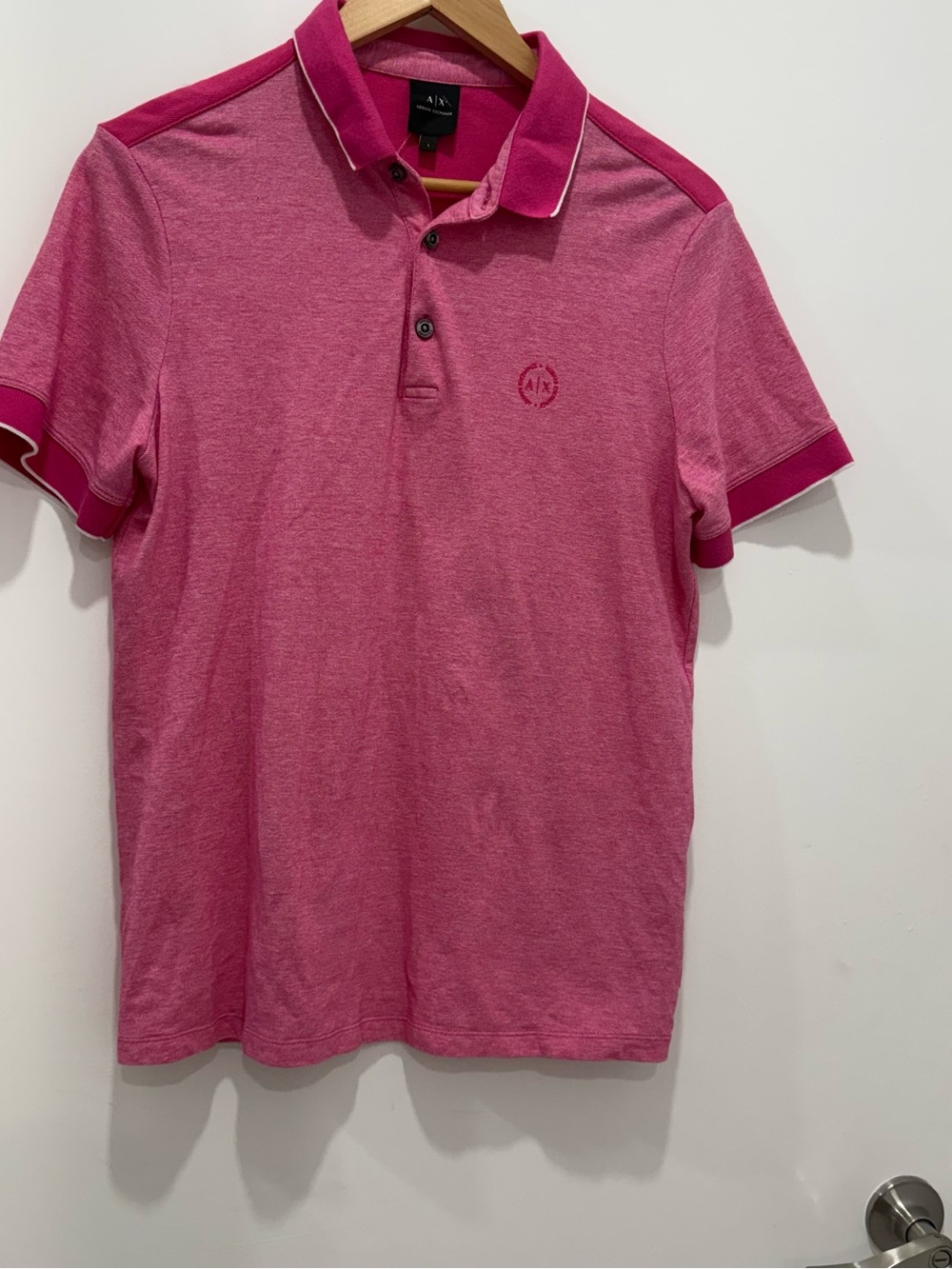 Armani Exchange A|X Men’s L Pink Polo Shirt Two Tone Logo Tipped Collar